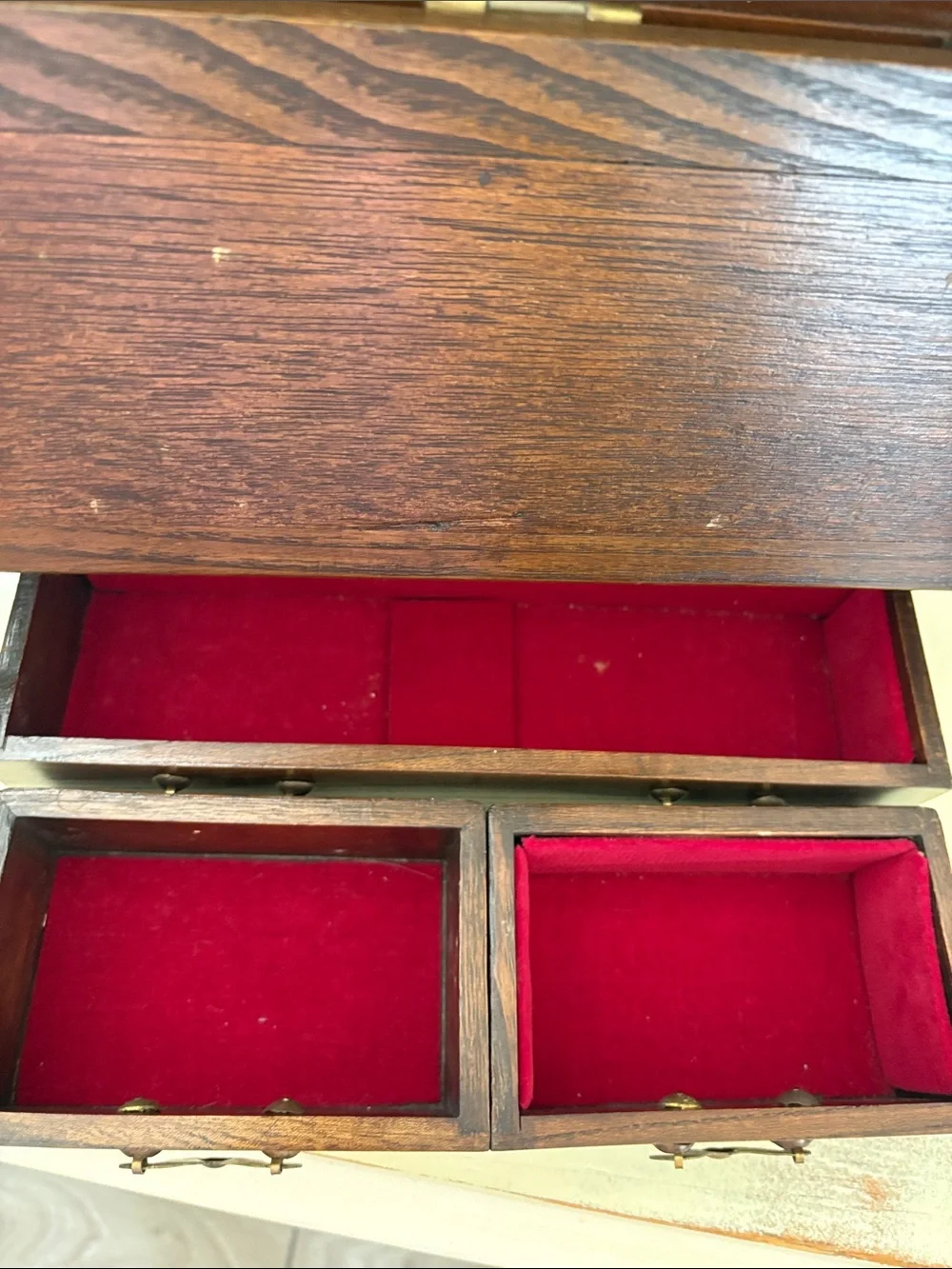 Vintage 1960’s Korean Tansu Jewelry Box Wood and Brass Chest with Drawers EUC